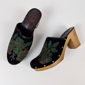 PENELOPE CHILVERS | Black Green Floral Heeled Clog Mules Size 7
